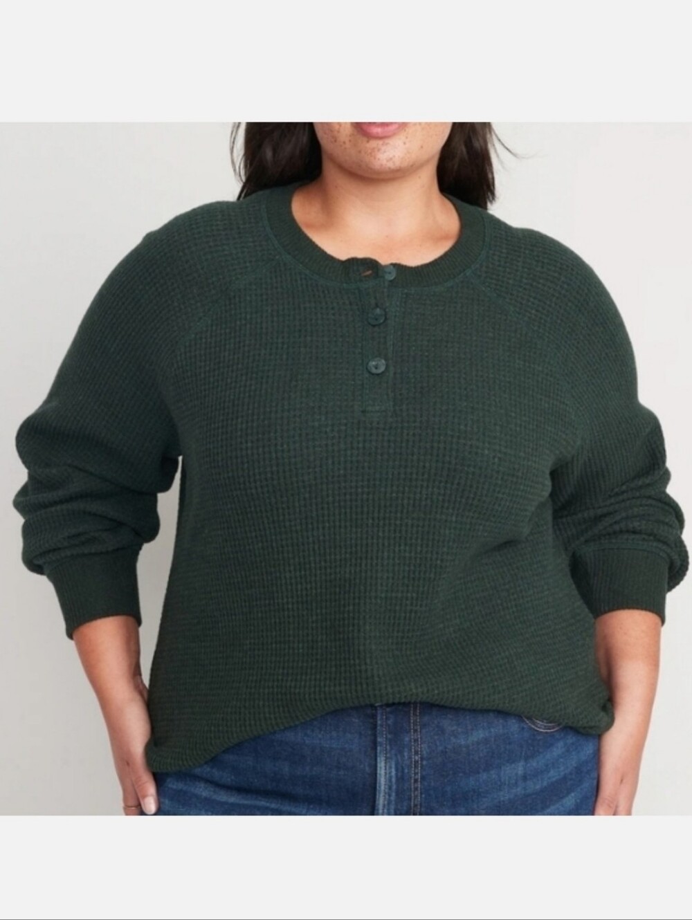 Old Navy Waffle Knit Henley Thermal Top Hunter Green Size 2X
